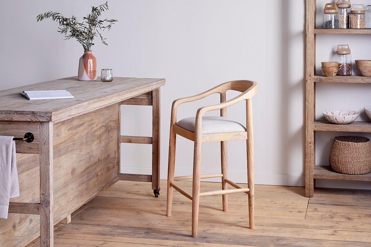 Anbu Mango Wood Upholstered Counter Chair - Natural