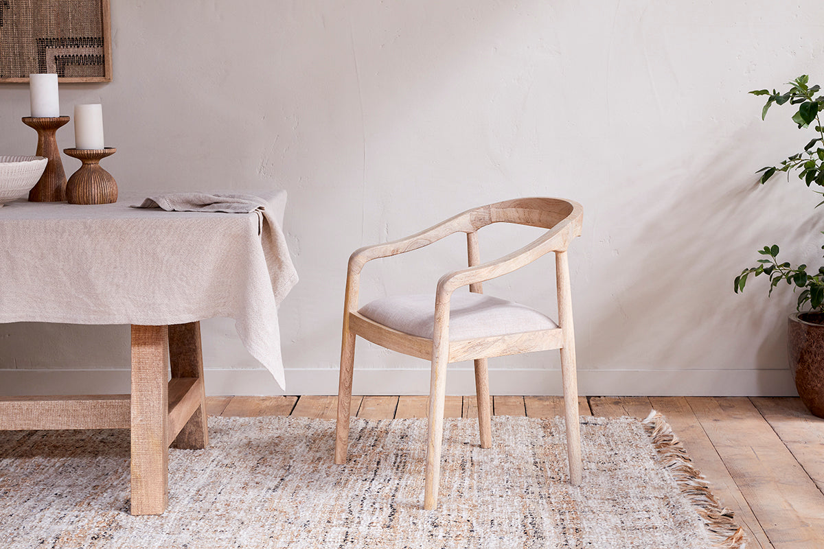 Anbu Mango Wood Upholstered Dining Chair - Natural