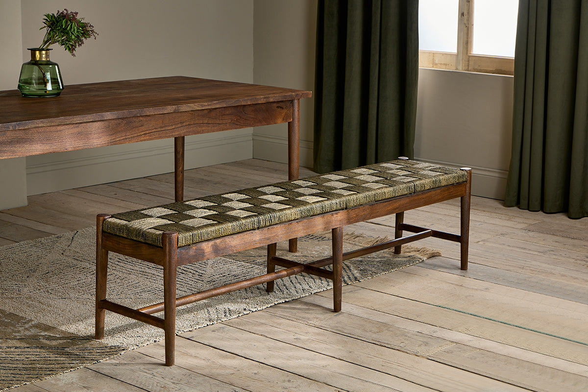 Raunak Acacia Woven Bench - Washed Walnut