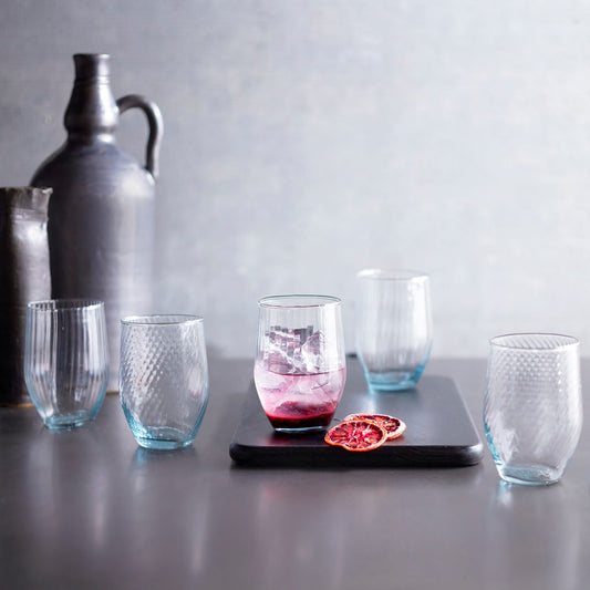 Libbey Prologue Luna Recycled Handblown Curved Tumbler Glasses, Set of 6