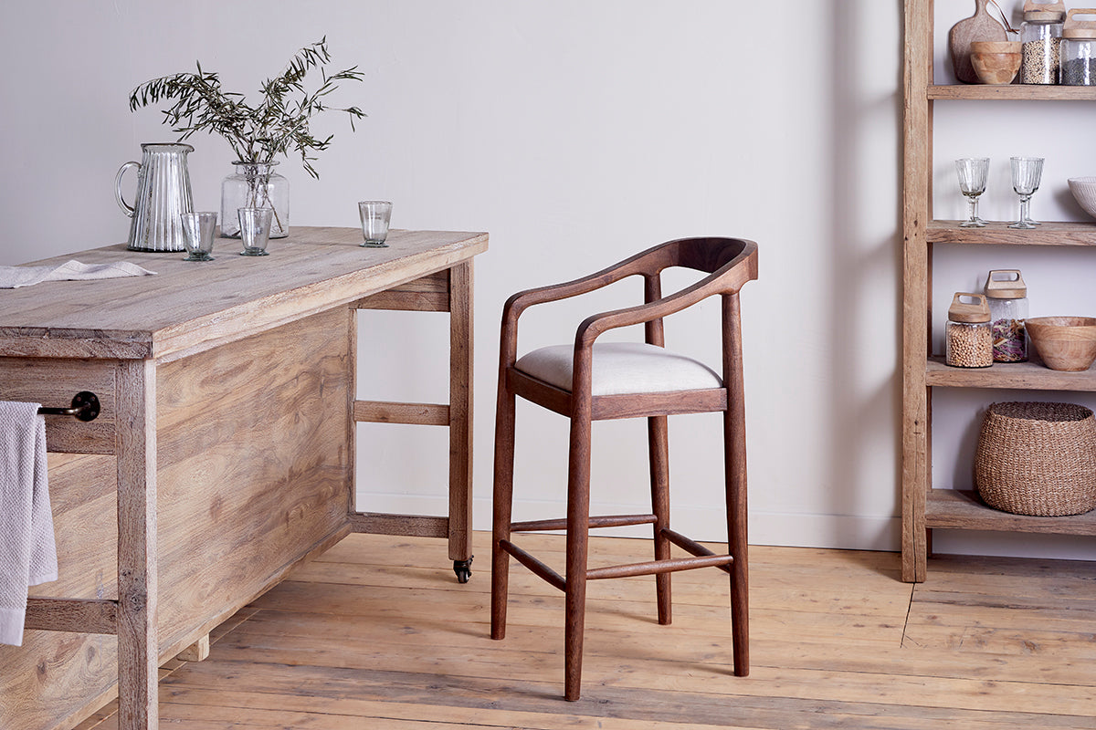 Anbu Acacia Upholstered Counter Chair - Washed Walnut