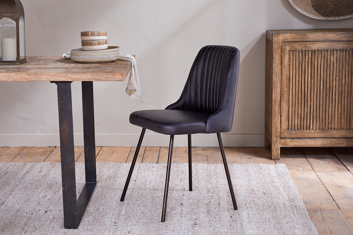 Harsha Leather Dining Chair - Aged Black