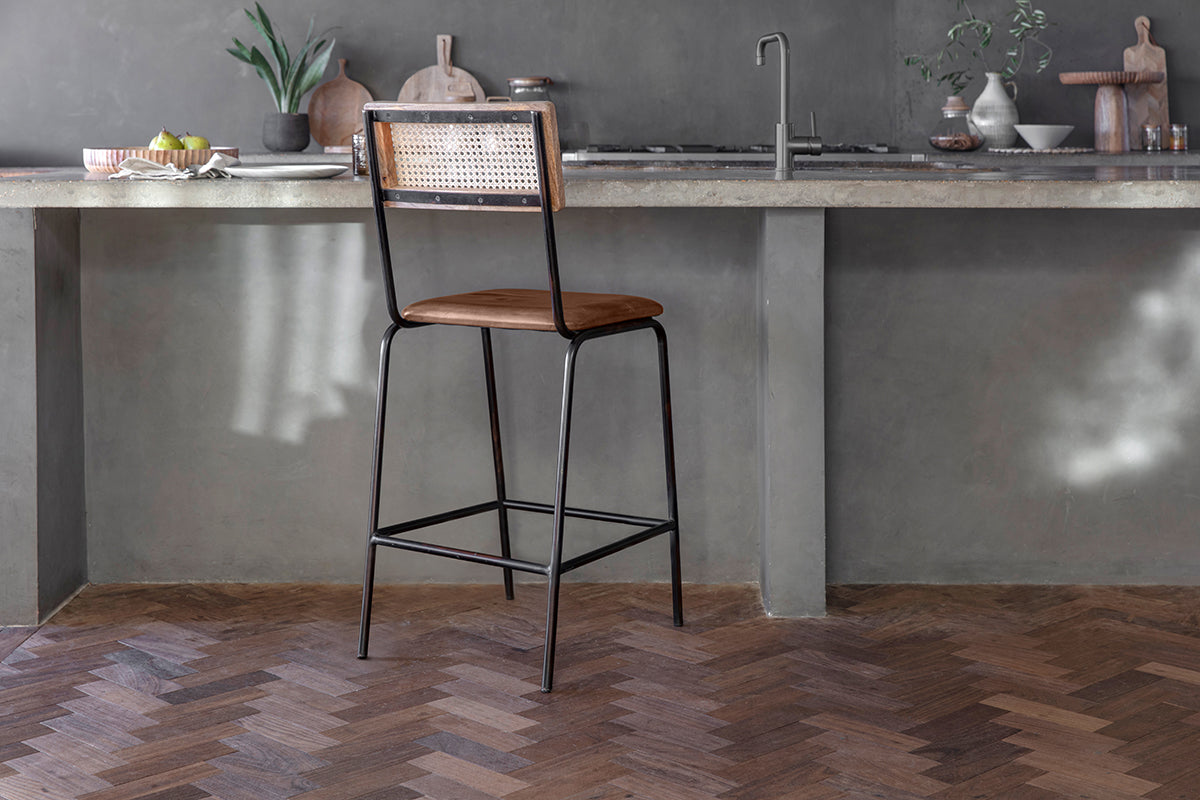 Iswa Leather & Cane Counter Chair - Aged Tan