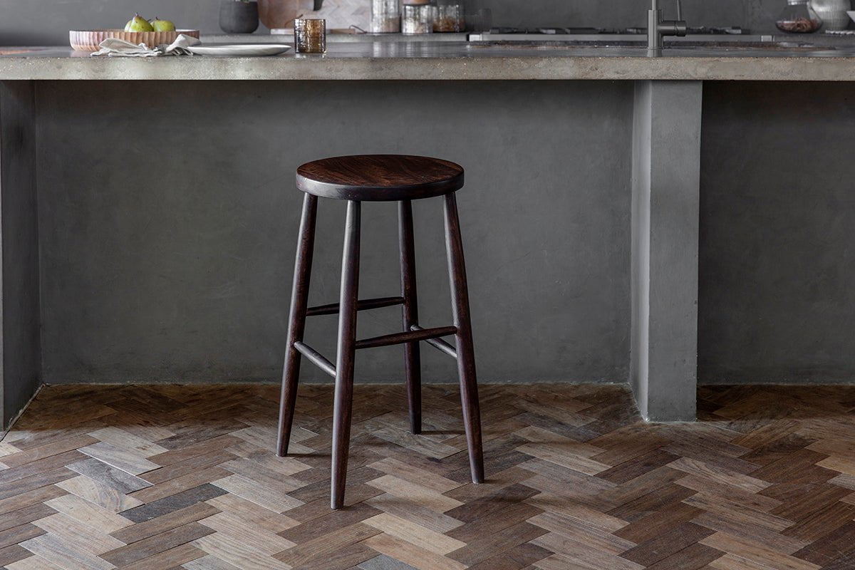 Mengwi Mango Wood Round Bar Stool - Dark Brown