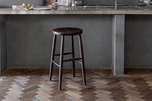 Mengwi Mango Wood Round Bar Stool - Dark Brown